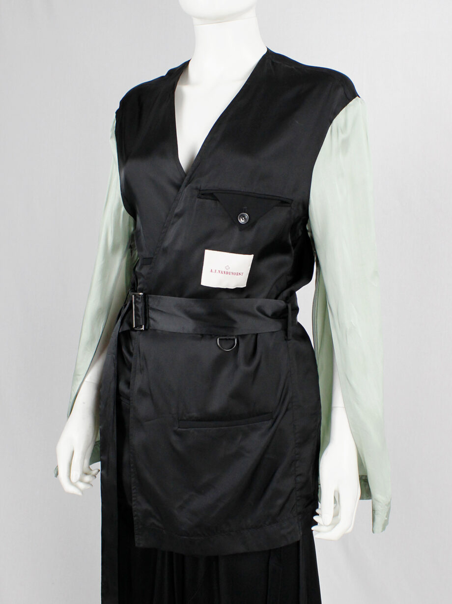af Vandevorst black satin inside-out jacket with mint open sleeves spring 2020 (2)