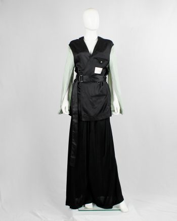 A.F. Vandevorst black satin inside-out jacket with mint open sleeves — spring 2020