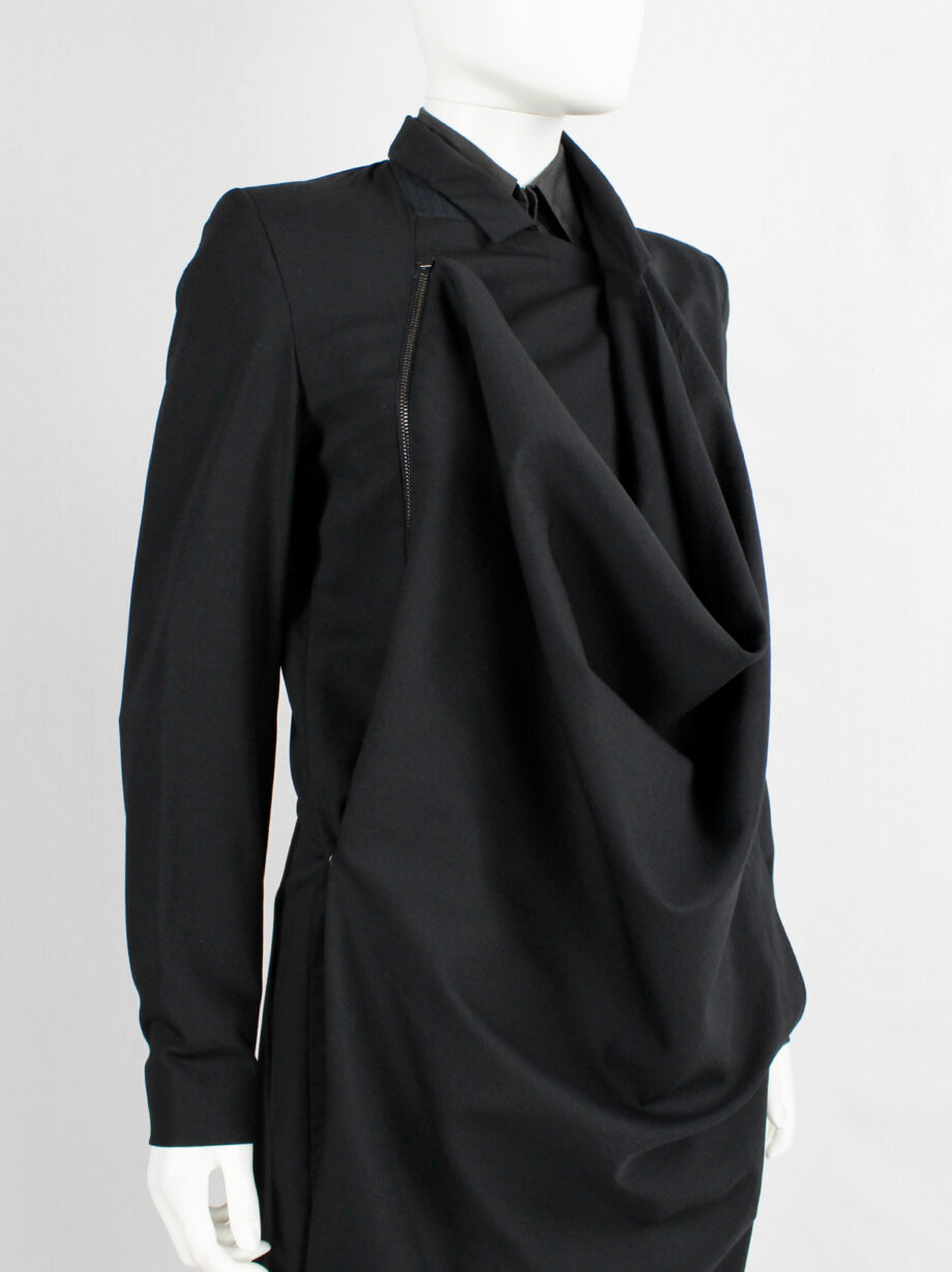 vintage Vandevorst black asymmetric coat with draped cowl volume along the front (10)