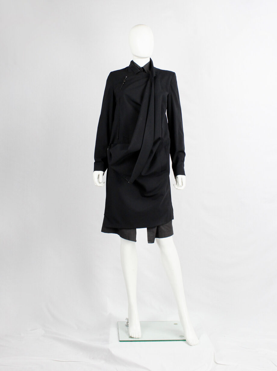vintage Vandevorst black asymmetric coat with draped cowl volume along the front (13)