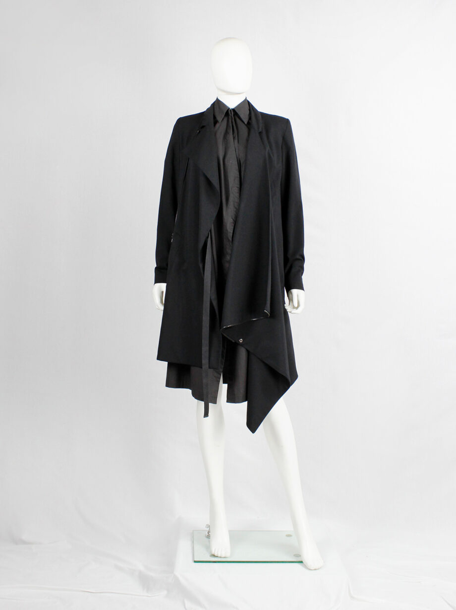 vintage Vandevorst black asymmetric coat with draped cowl volume along the front (2)