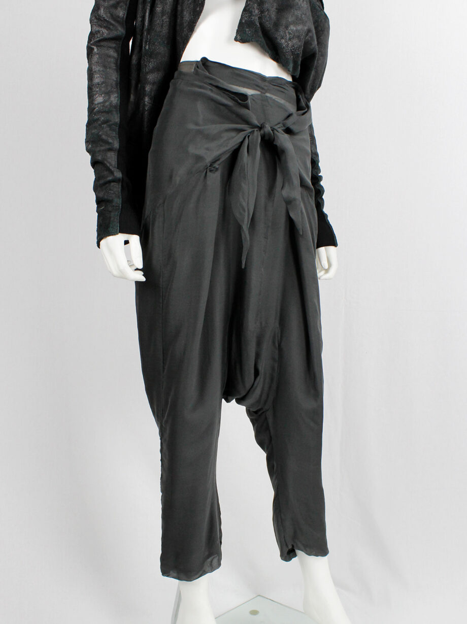 vintage Rick Owens ANTHEM khaki drop crotch trousers with front ties spring 2011 (5)