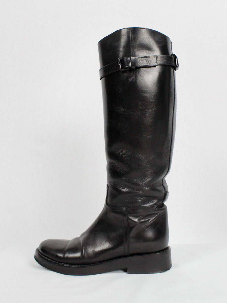 Ann Demeulemeester Blanche black vitello riding boots with belt strap detail (1)
