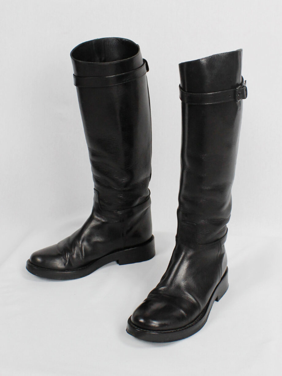 Ann Demeulemeester Blanche black vitello riding boots with belt strap detail (12)