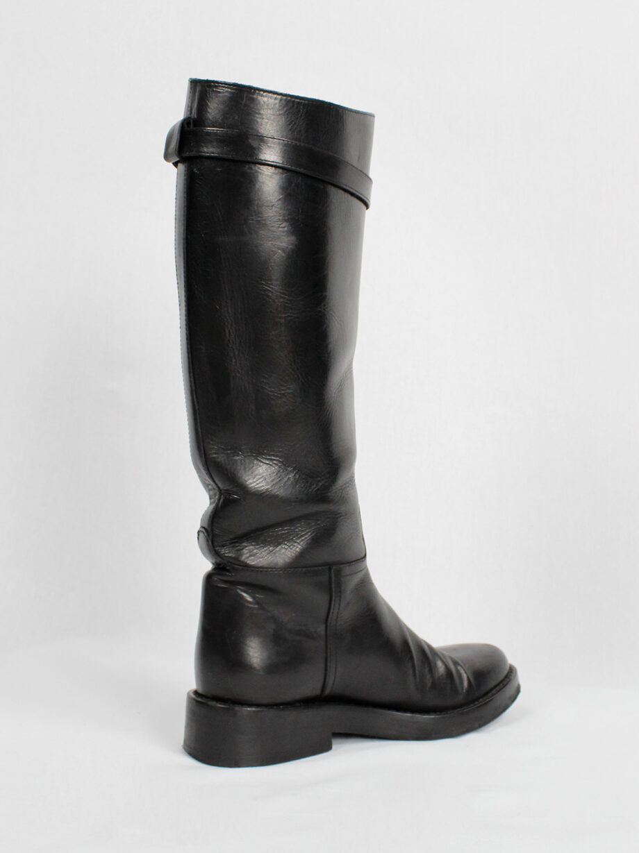 Ann Demeulemeester Blanche black vitello riding boots with belt strap detail (6)