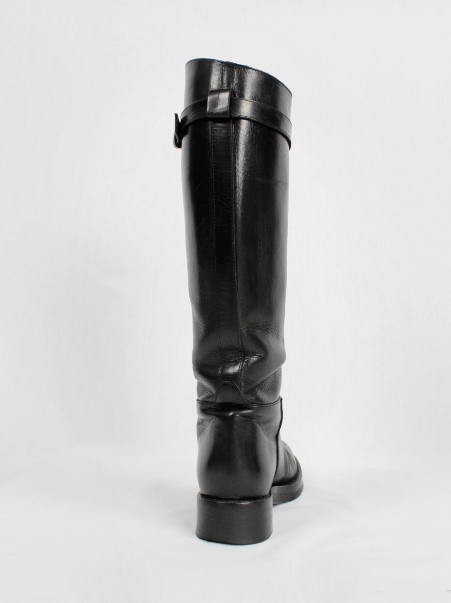 Ann Demeulemeester Blanche black vitello riding boots with belt strap detail (7)
