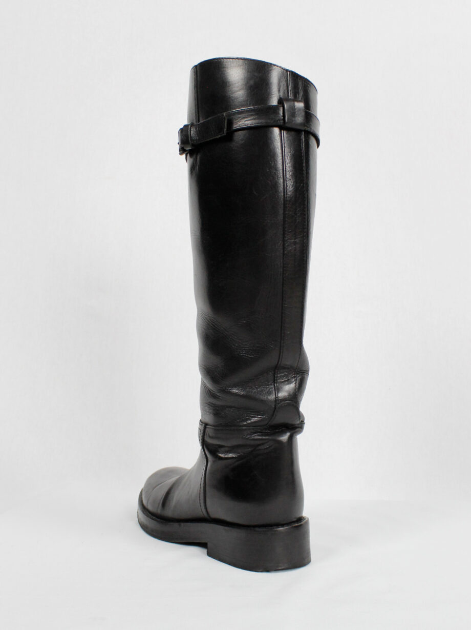 Ann Demeulemeester Blanche black vitello riding boots with belt strap detail (8)