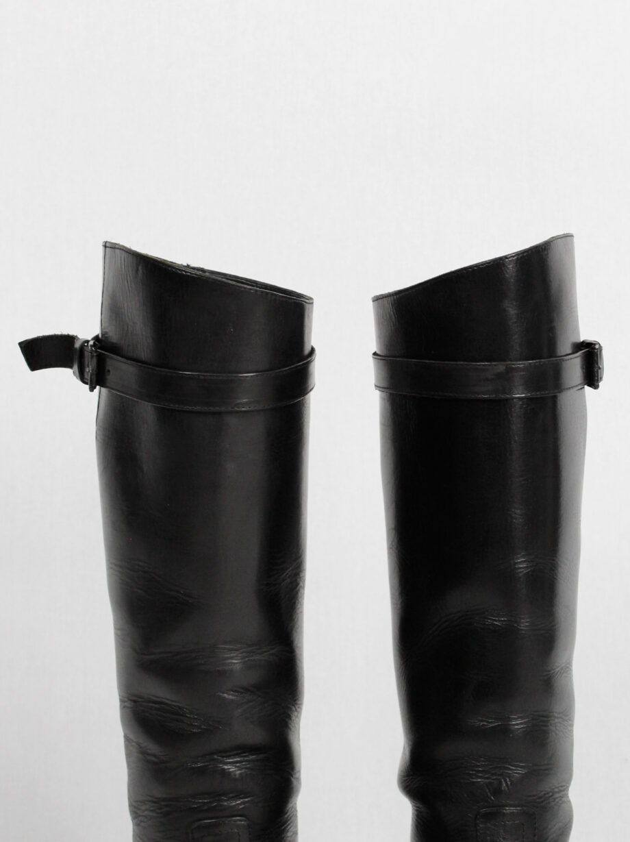 Ann Demeulemeester Blanche black vitello riding boots with belt strap detail (9)