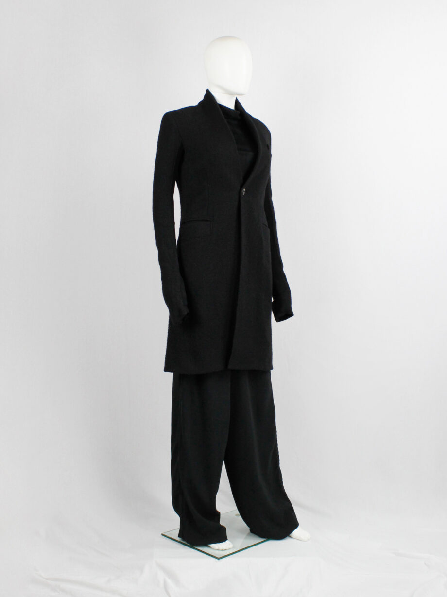 vintage Rick Owens black long minimalist wool coat with one button closure (4)