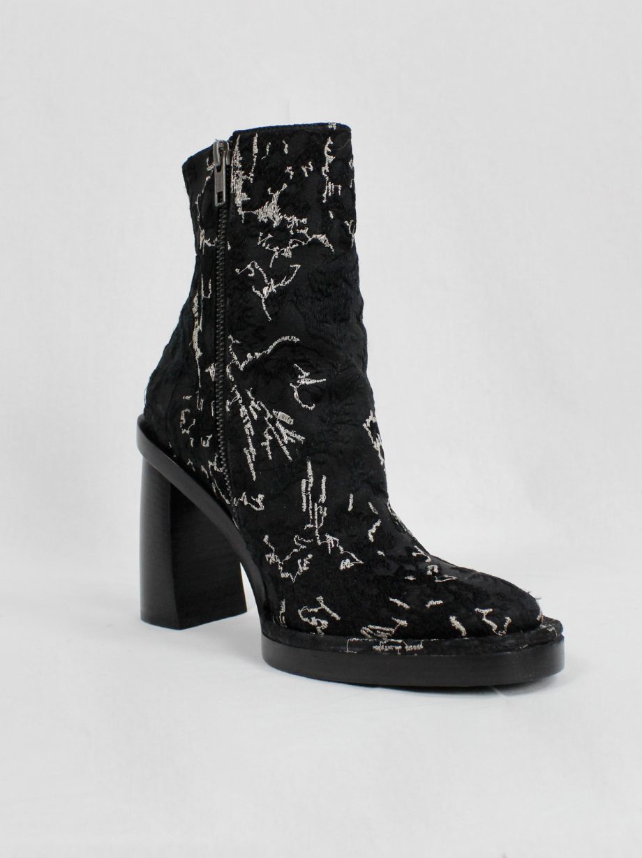 Ann Demeulemeester black ankle boots with curved heel and stitched scribbles spring 2015 (14)