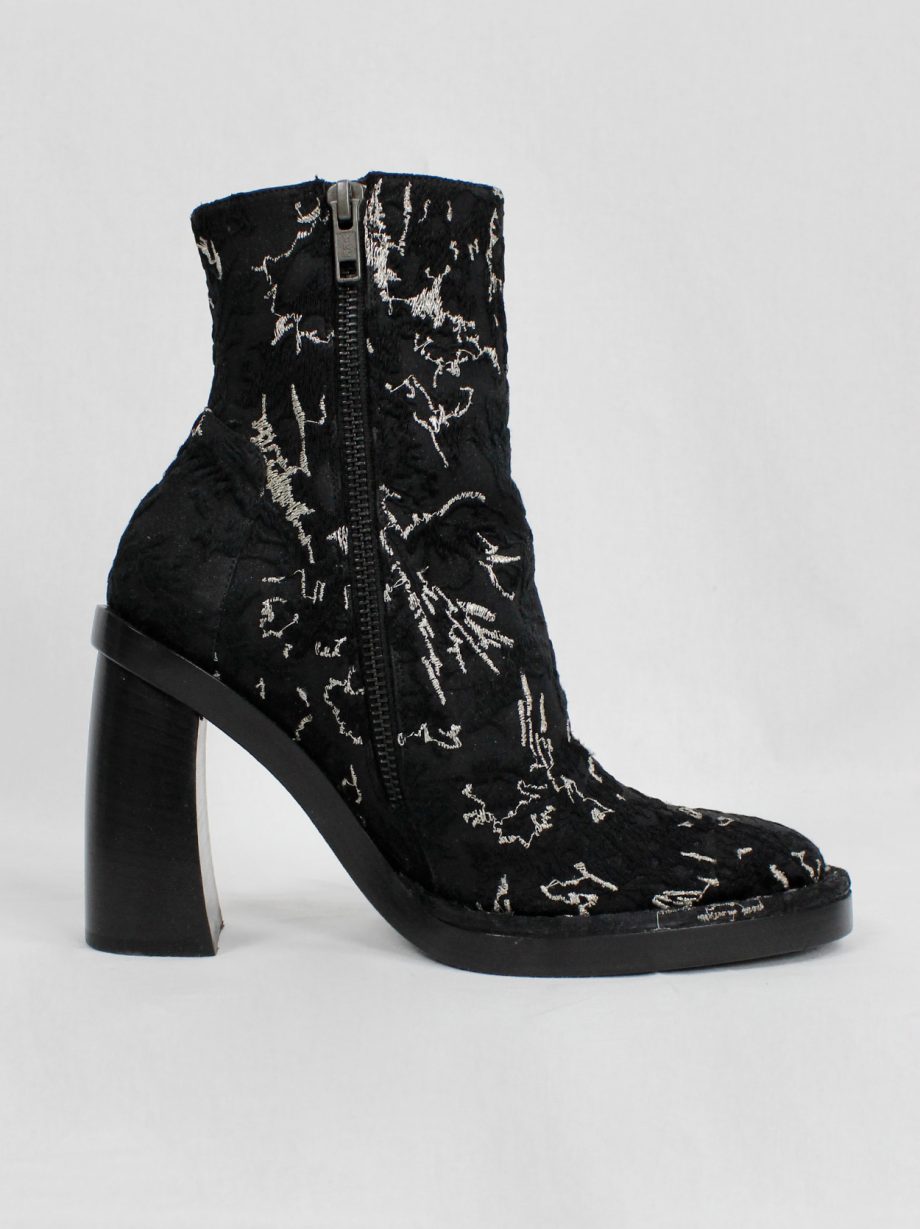 Ann Demeulemeester black ankle boots with curved heel and stitched scribbles spring 2015 (15)