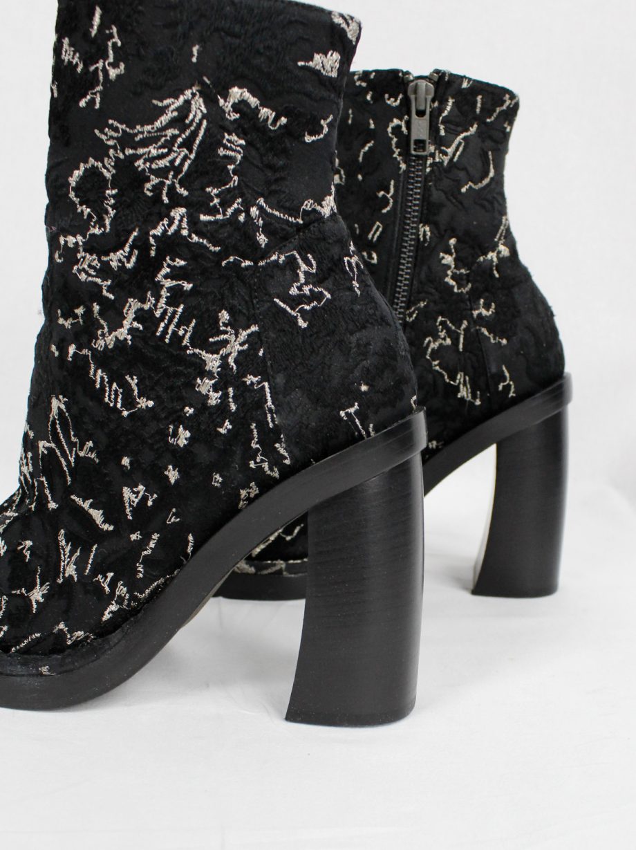 Ann Demeulemeester black ankle boots with curved heel and stitched scribbles spring 2015 (5)