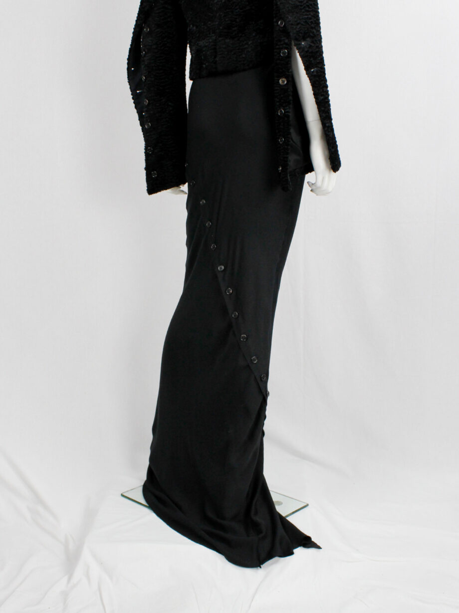 Ann Demeulemeester black floor length skirt with buttoned slit twisting around fall 2010 (3)