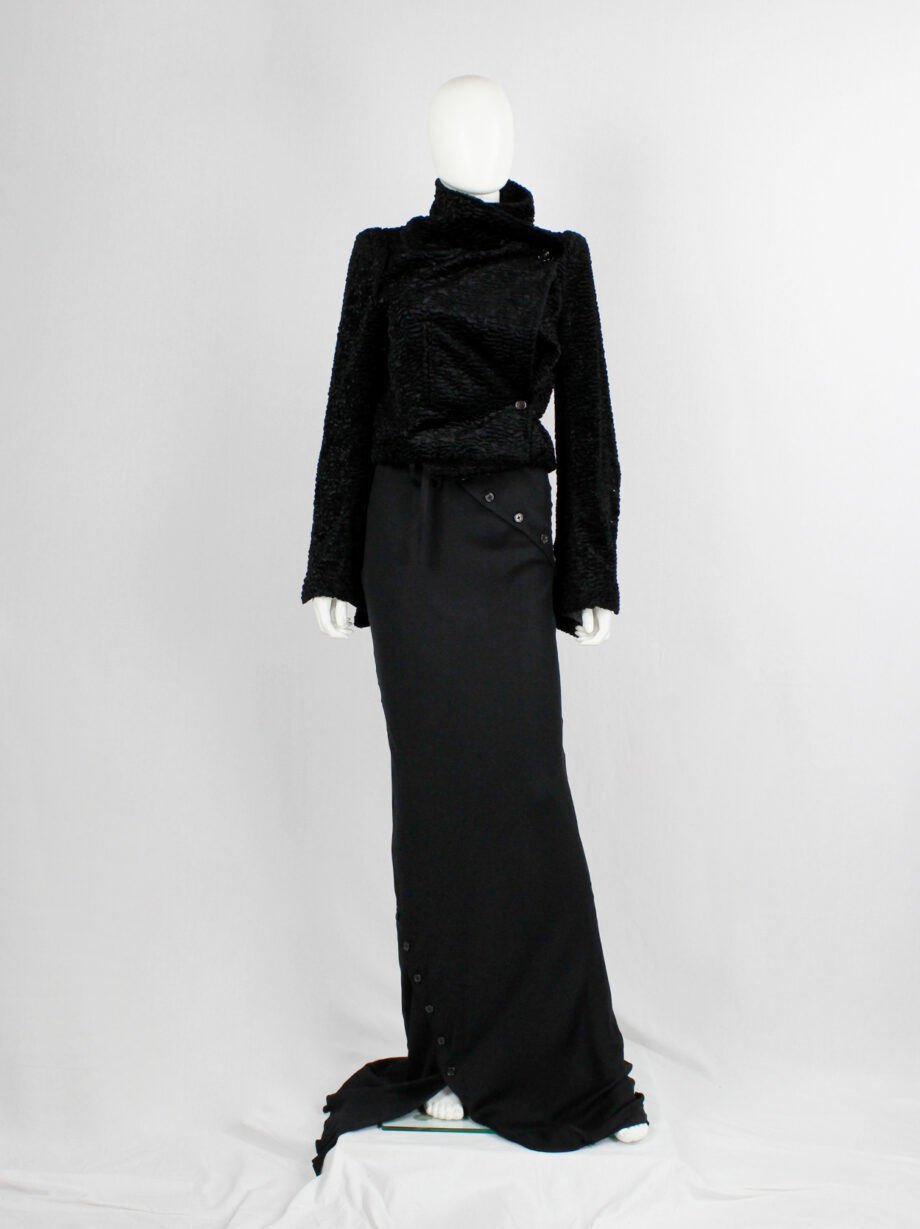Ann Demeulemeester black floor length skirt with buttoned slit twisting around fall 2010 (5)