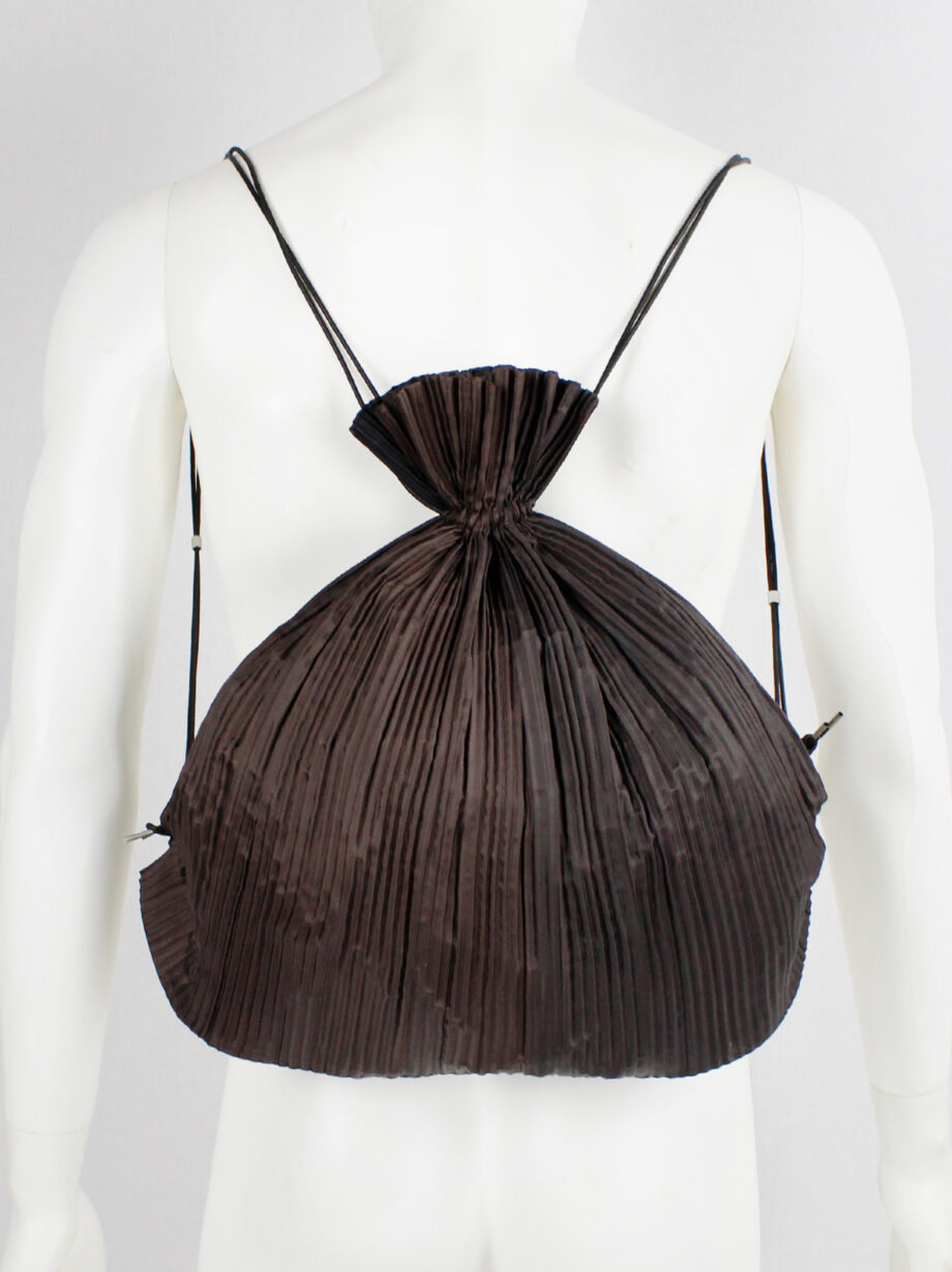 Issey Miyake dark brown drawstring backpack with fine pressed pleats (11)