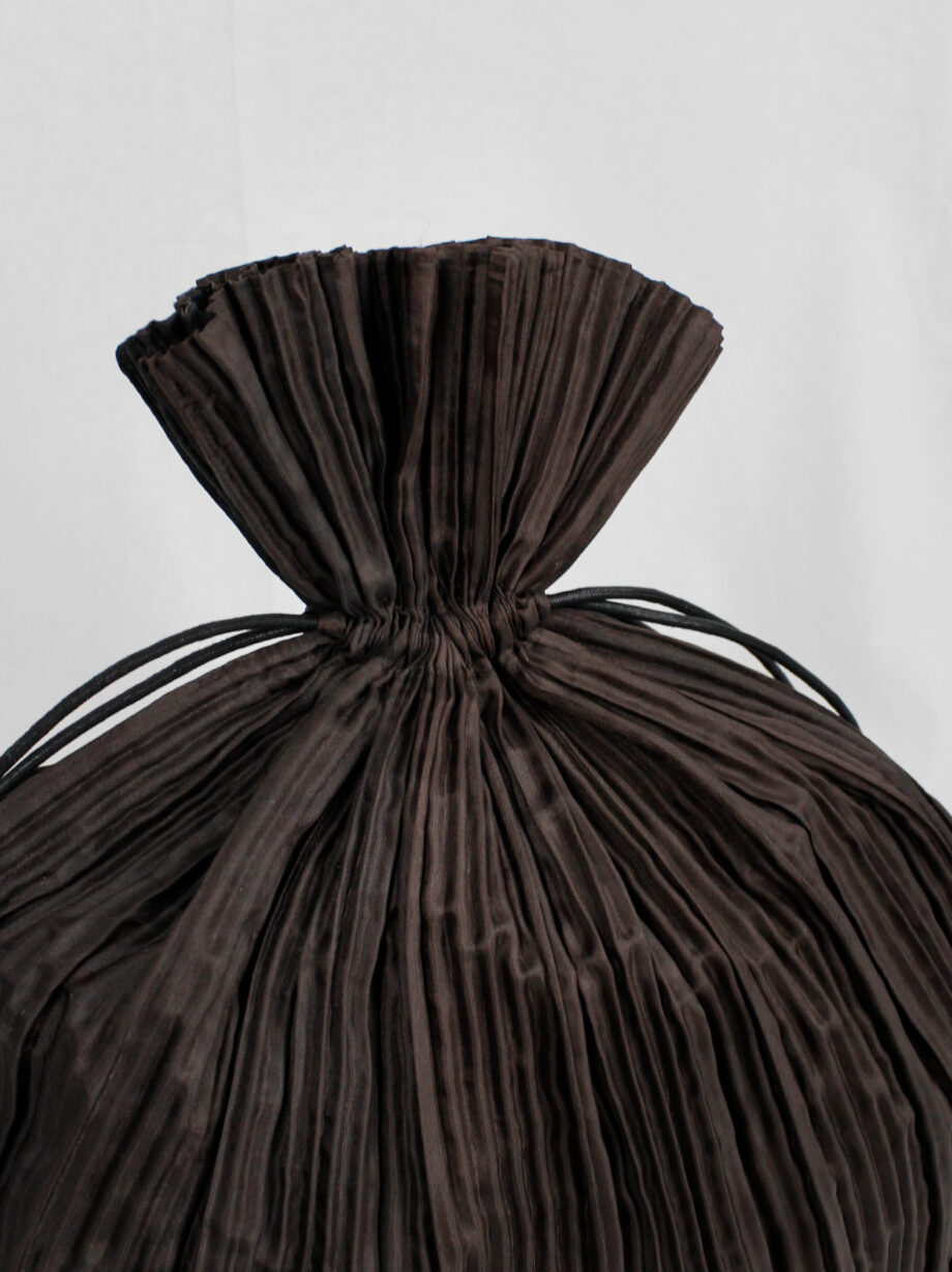 Issey Miyake dark brown drawstring backpack with fine pressed pleats (4)