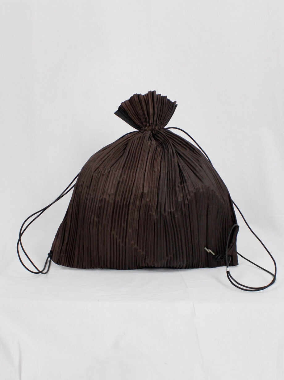 Issey Miyake dark brown drawstring backpack with fine pressed pleats (7)