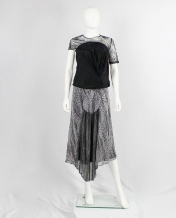 Veronique Branquinho black and white striped skirt with front circle and sheer drape