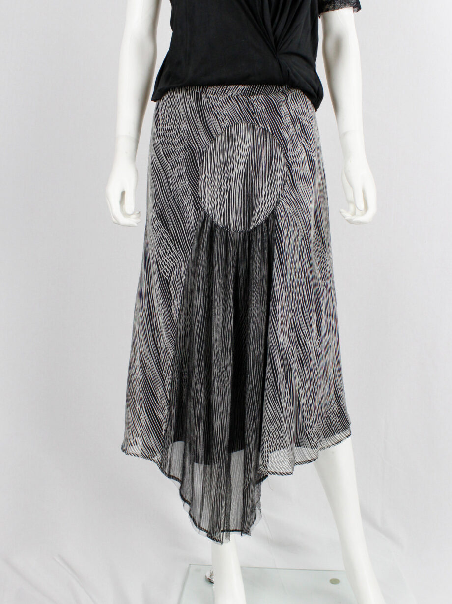 Veronique Branquinho black and white striped skirt with front circle and sheer drape (6)