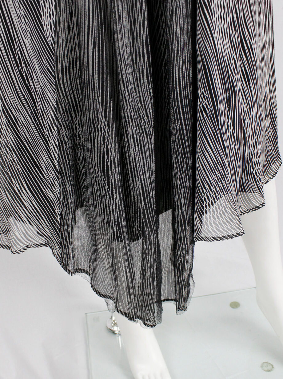 Veronique Branquinho black and white striped skirt with front circle and sheer drape (8)