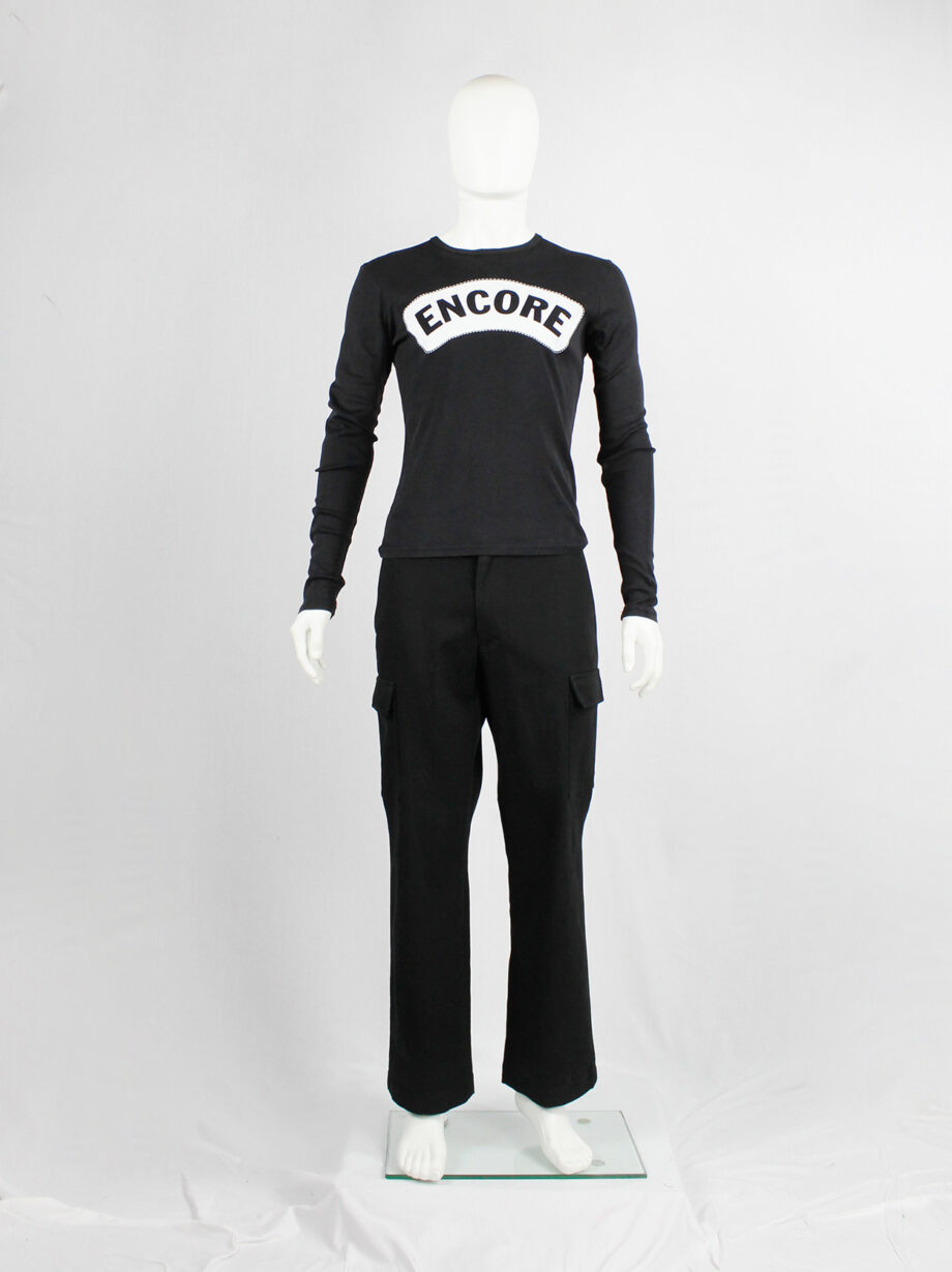 Xavier Delcour black jumper with white Encore patch printed across the chest fall 2003 (10)