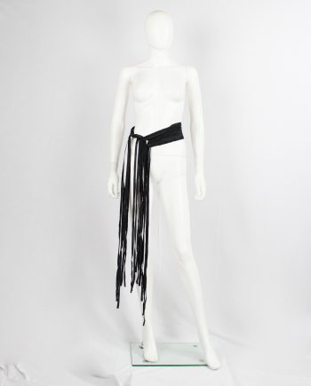 vintage Ann Demeulemeester black leather belt or scarf with fringe ends fall 2002