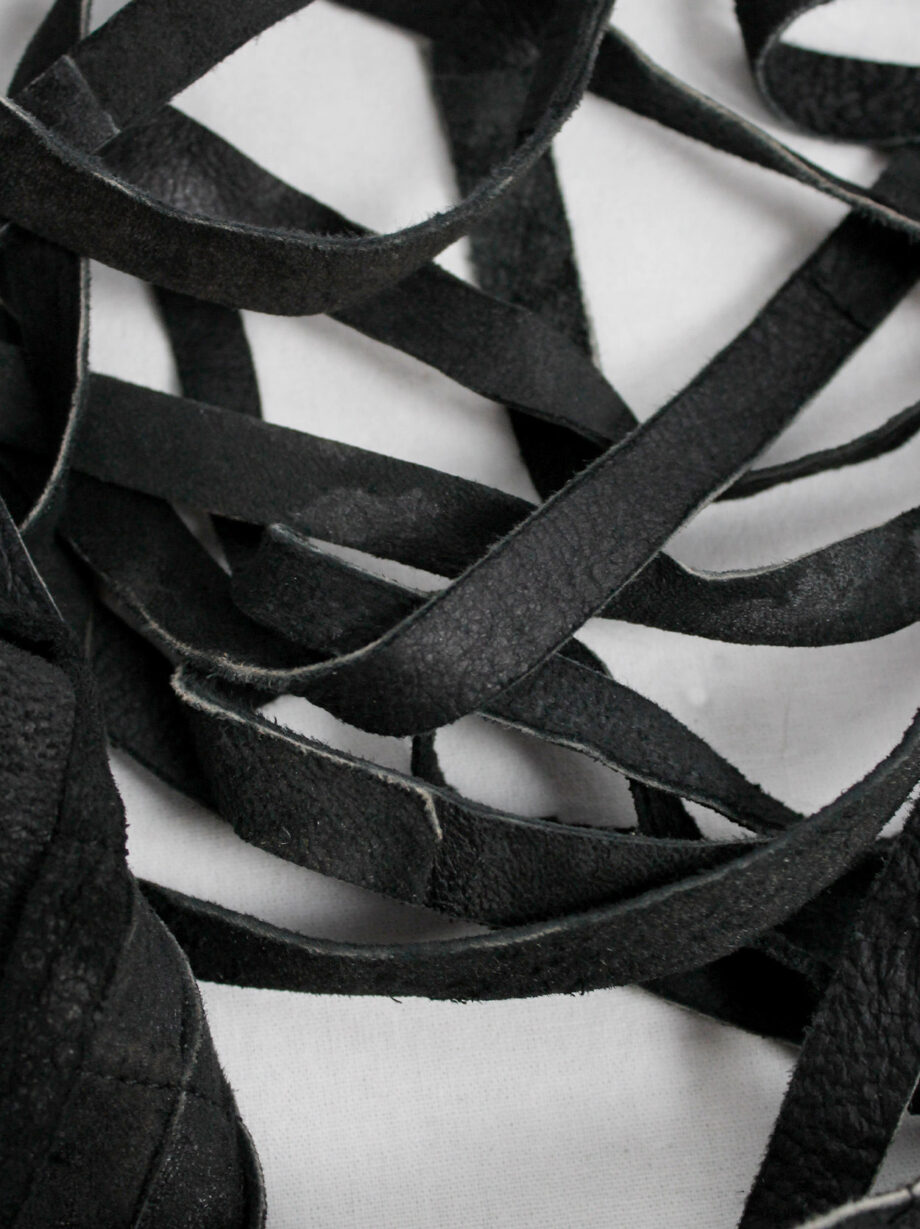 vintage Ann Demeulemeester black leather belt or scarf with fringe ends fall 2002 (4)
