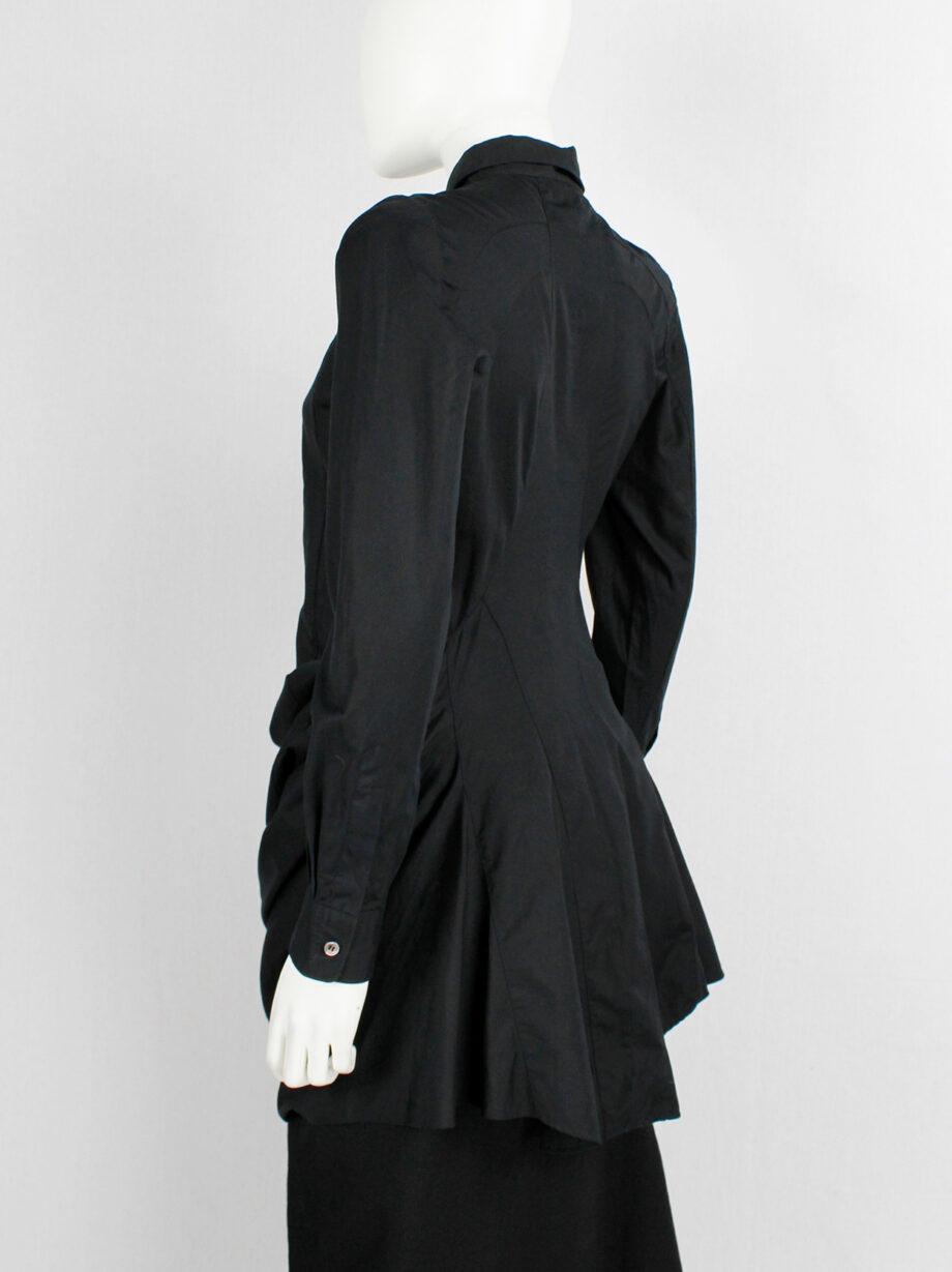 vintage Junya Watanabe black long shirt with draped kangaroo front spring 2010 (10)