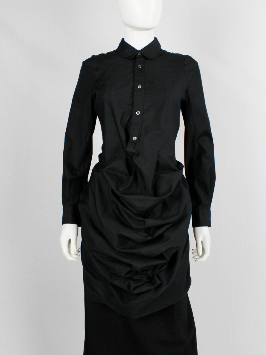 vintage Junya Watanabe black long shirt with draped kangaroo front spring 2010 (16)