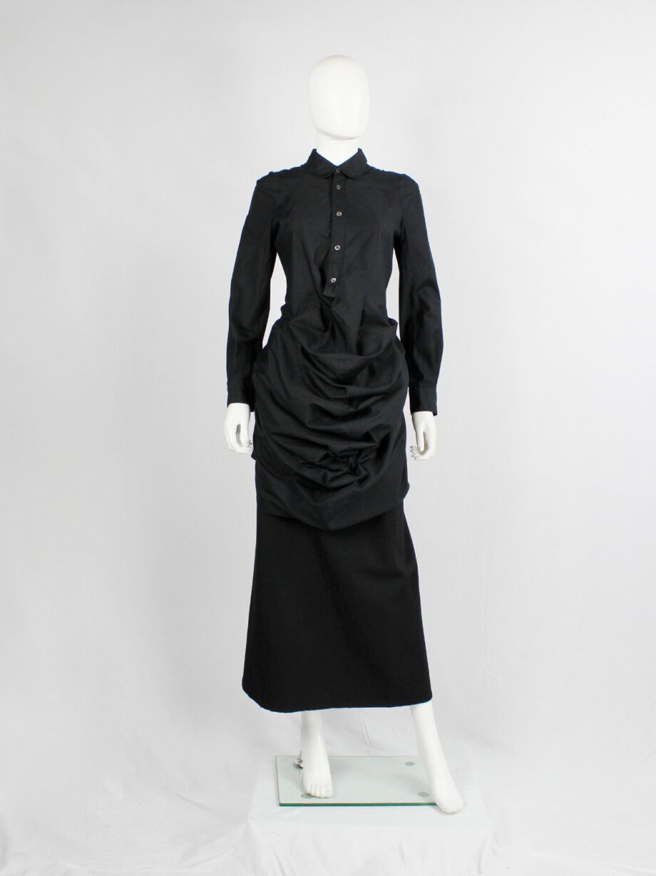 vintage Junya Watanabe black long shirt with draped kangaroo front spring 2010 (6)