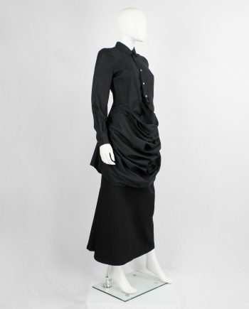 Junya Watanabe black long shirt with draped 'kangaroo' front — spring 2010