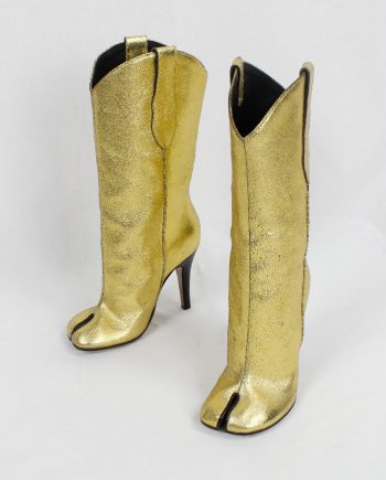 Maison Margiela gold cowboy boots with tabi toes and stiletto heel (35)