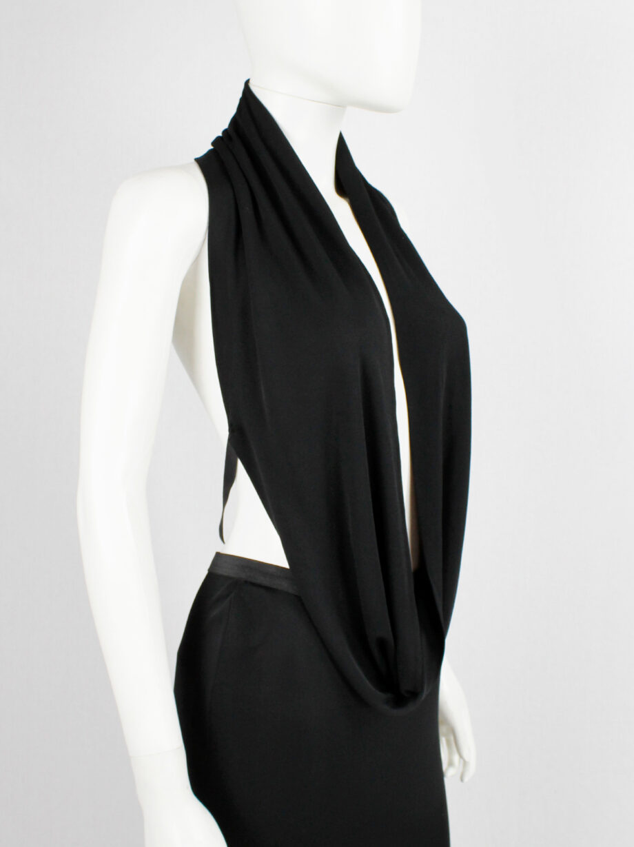 vintage Maison Martin Margiela black ensemble of a maxi skirt and a backless draped cowl top spring 2006 (10)