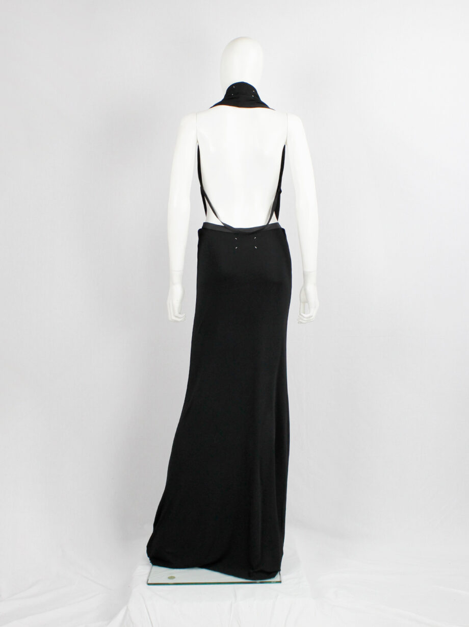 vintage Maison Martin Margiela black ensemble of a maxi skirt and a backless draped cowl top spring 2006 (15)