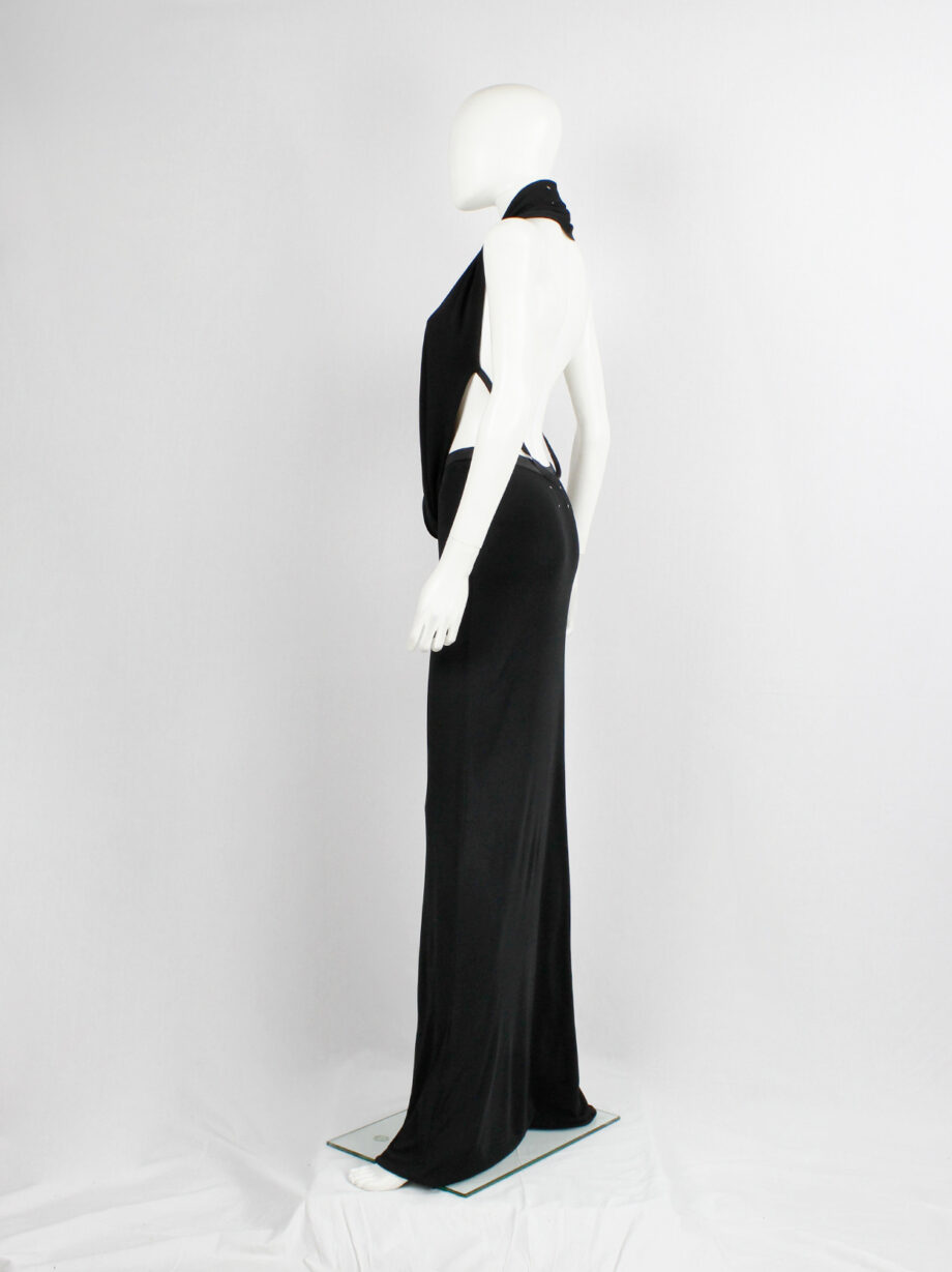 vintage Maison Martin Margiela black ensemble of a maxi skirt and a backless draped cowl top spring 2006 (16)