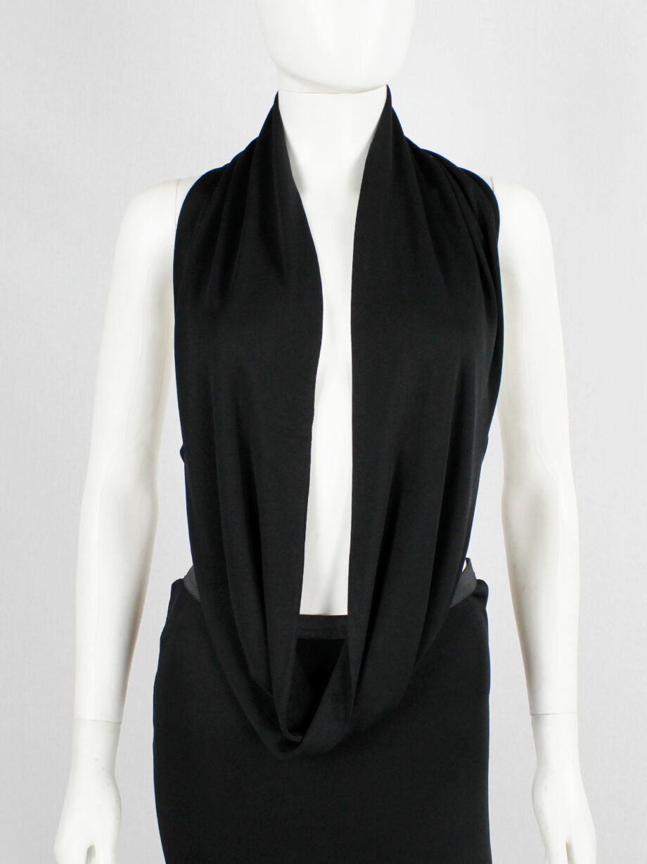 vintage Maison Martin Margiela black ensemble of a maxi skirt and a backless draped cowl top spring 2006 (6)