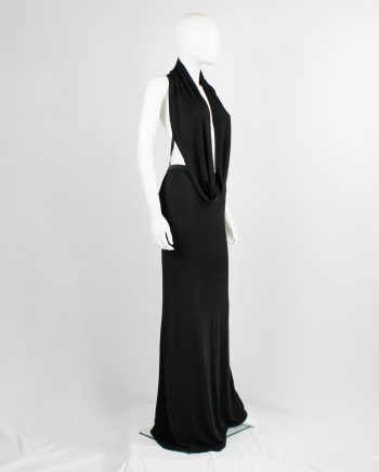 vintage Maison Martin Margiela black ensemble of a maxi skirt and a backless draped cowl top spring 2006