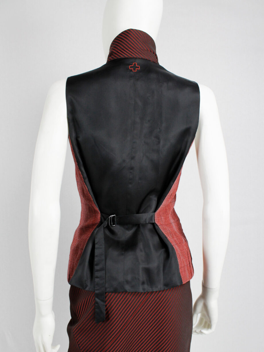 vintage a f Vandevorst red pinstripe deconstructed waistcoat fused with a tartan vest fall 2016 (6)