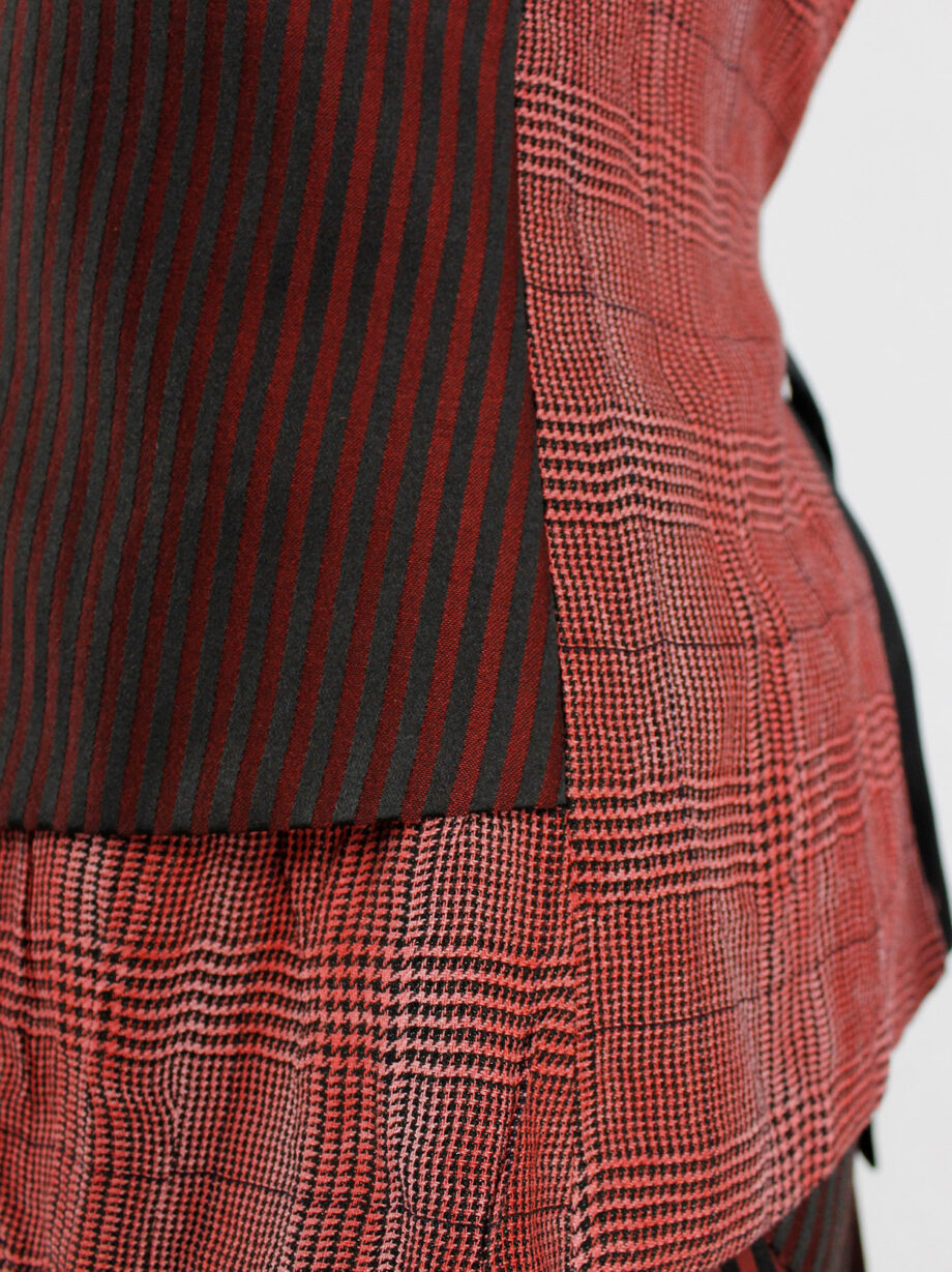 vintage a f Vandevorst red pinstripe deconstructed waistcoat fused with a tartan vest fall 2016 (7)