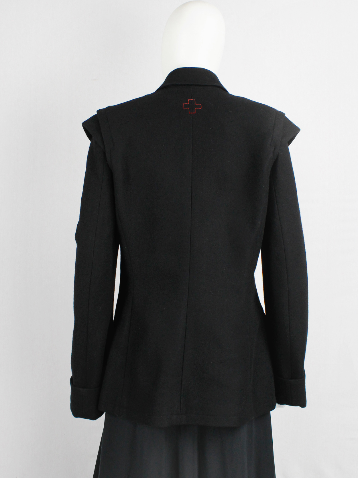 A.F. Vandevorst black military coat with gold cross buttons and ...