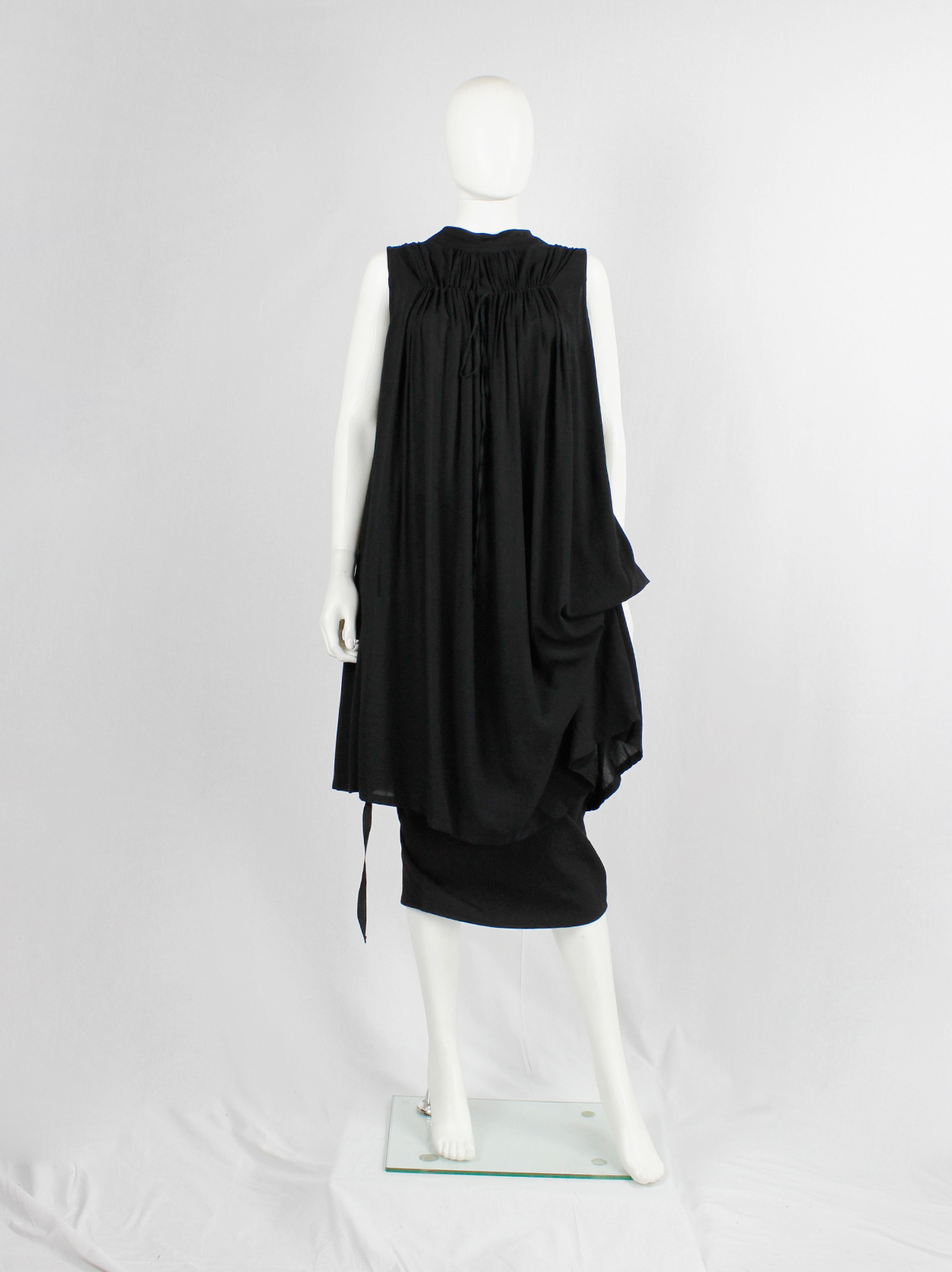 Ann Demeulemeester Blanche black draped tunic with pleated bust — fall ...