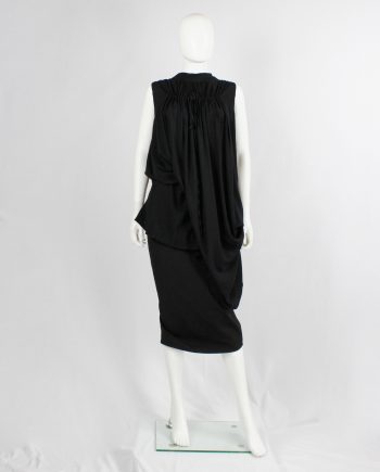 vintage Ann Demeulemeester Blanche black draped tunic with pleated bust fall 2009 re-edition