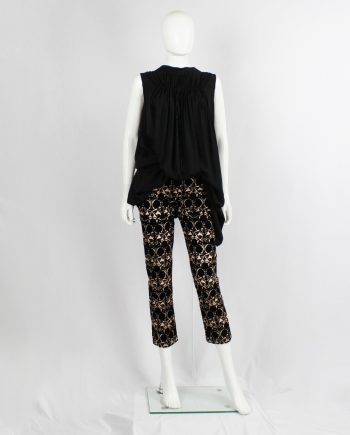 Ann Demeulemeester beige cropped mesh trousers with black circular velvet print — spring 2014