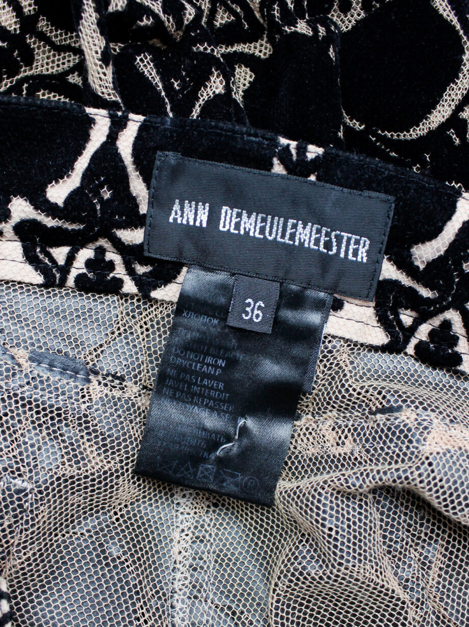 Ann Demeulemeester beige cropped mesh trousers with black circular velvet print spring 2014 (11)