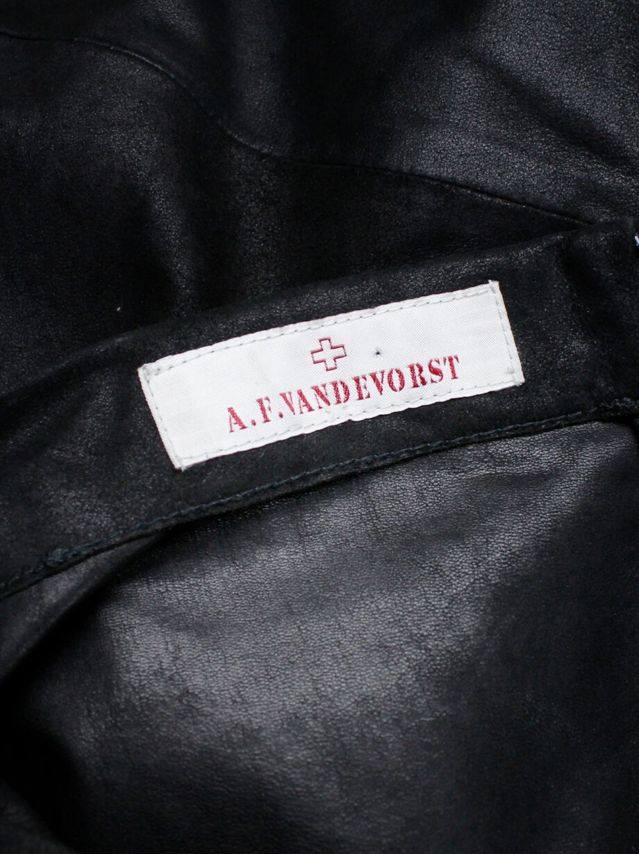af Vandevorst black leather patchwork trousers with stitched biker knee detail spring 2016 (6)