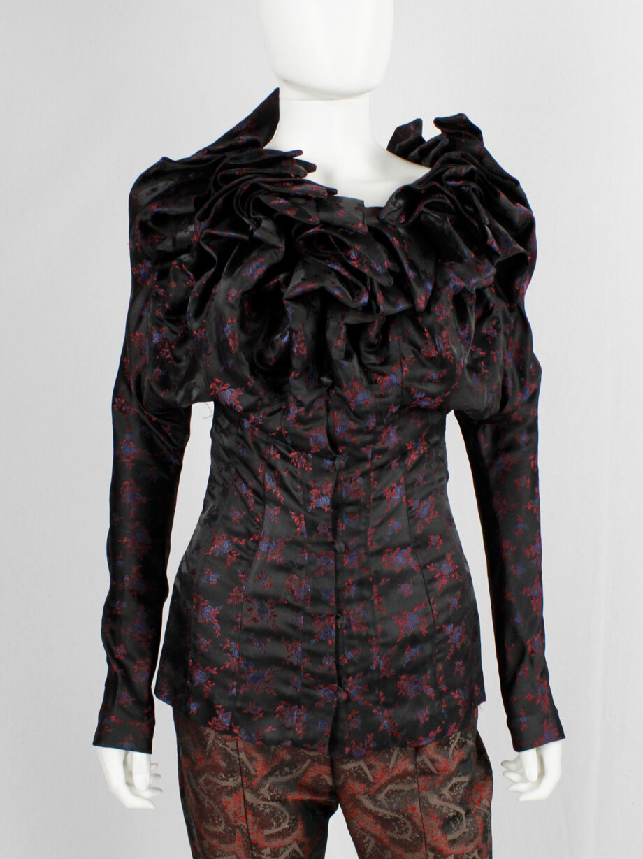 vintage Angelo Figus black floral brocade shirt with sculptural Pierrot collar spring 2000 couture (10)