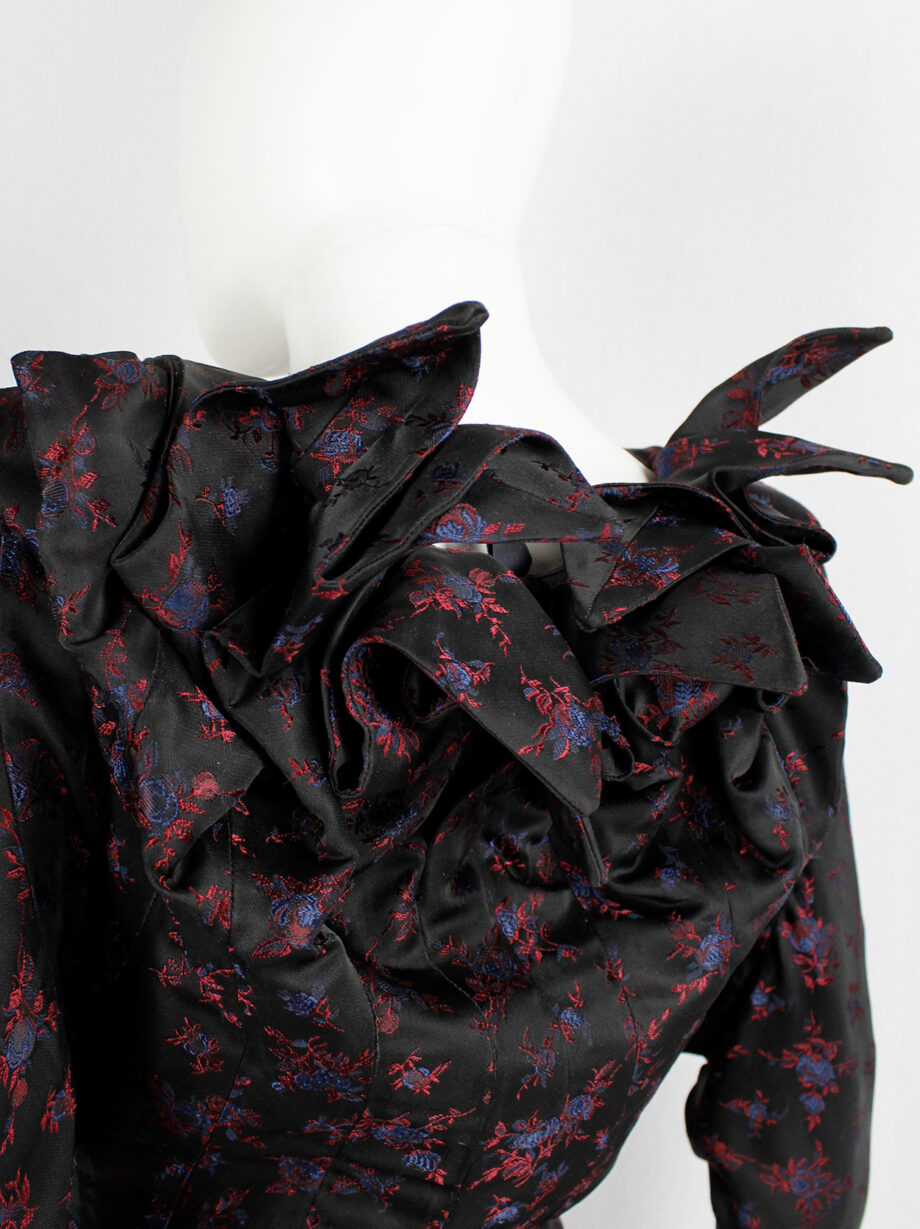 vintage Angelo Figus black floral brocade shirt with sculptural Pierrot collar spring 2000 couture (5)