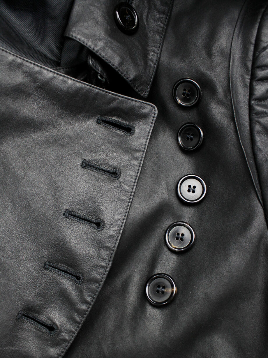vintage Ann Demeulemeester black leather jacket with asymmetric button closure and removable collar fall 2003 (10)