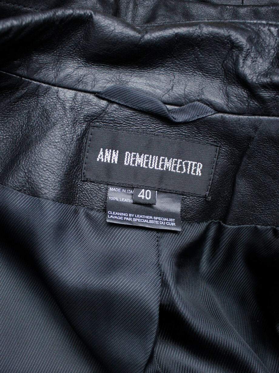 vintage Ann Demeulemeester black leather jacket with asymmetric button closure and removable collar fall 2003 (12)