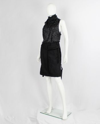 Ann Demeulemeester black upside down midi-skirt with front strap and side belts — fall 2004
